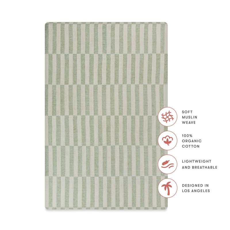 Moss Stripe Muslin Mini Crib Sheet