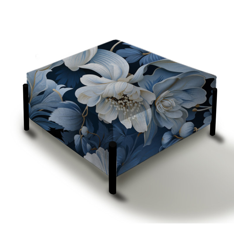 Motif botanique arctique bleu et blanc - grand repose-pieds carré floral