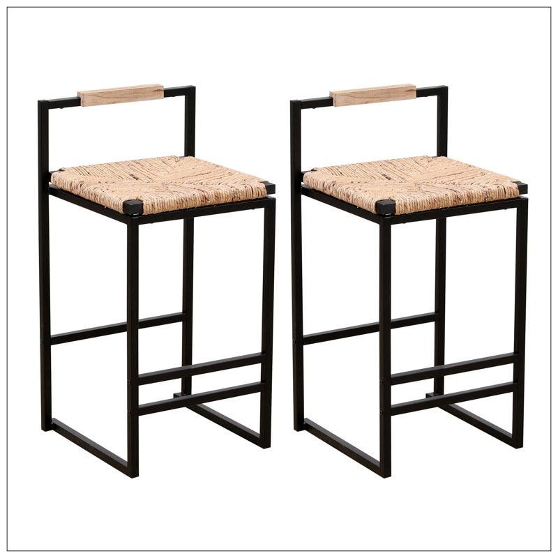 Ensemble de 2 tabourets de bar en jacinthe d'eau tissés avec chaises à hauteur de comptoir pour la cuisine, la maison et le bureau (jacinthe d'eau avec dossier)