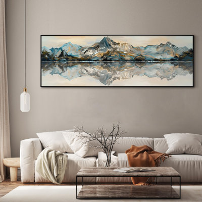 Très grande reproduction d'art sur toile - reflet de la montagne dans l'eau, paysage tranquille, œuvre d'art pour le salon ou la chambre à coucher - «Assemblage requis du cadre (cadre non fini)»