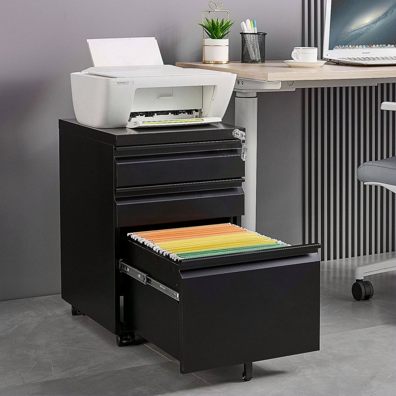 3-Drawer Mobile Filing Cabinet With Lock, Office Storage Filing Cabinet Of Legal/Letter Size, Metal Filing Cabinet To Be Installation Required