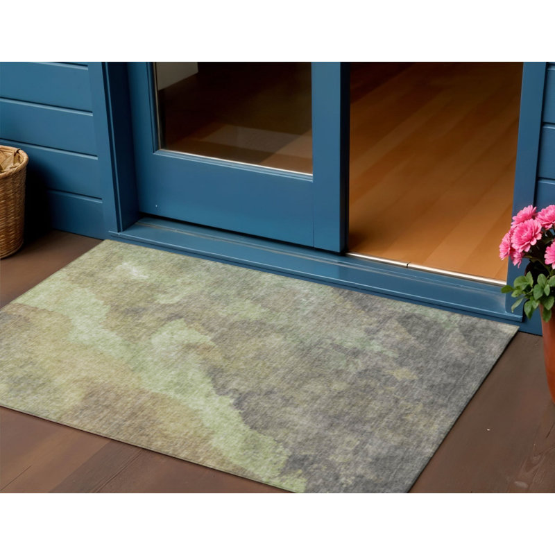 Tapis extérieur lavable abstrait vert artichaut 3 'x 5' taupe