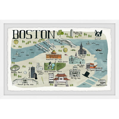 «Illustrated Map Of Boston», reproduction d'art sur papier