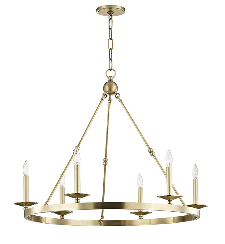 Allendale 35.75" 6-Light Waggon Wheel Chandelier, Aged Brass