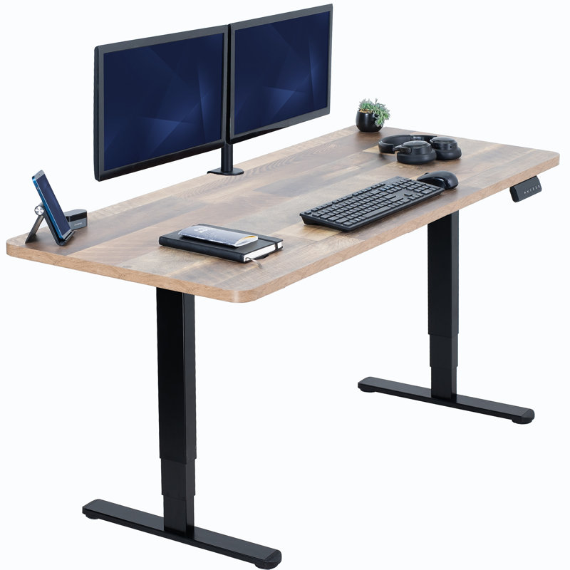 Bureau debout électrique 60 "x 24" VIVO, plateau de table en bois récupéré, structure noire, H 24,6 po x l 59 po x P 23,6 po