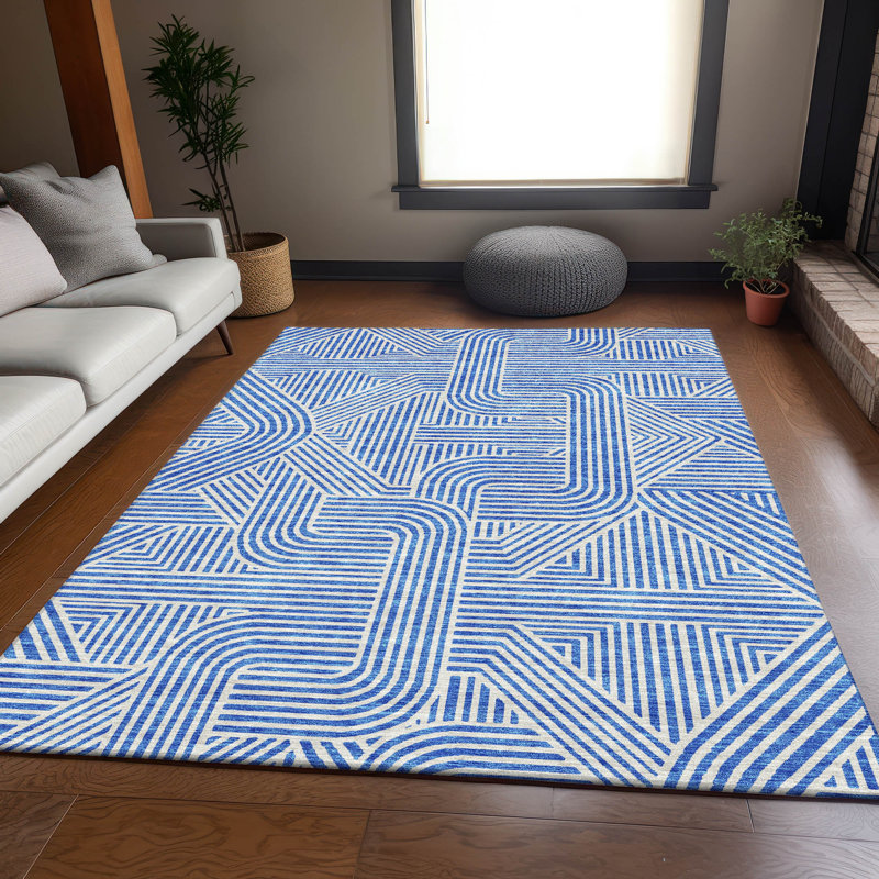 Premium Machine Washable Prisco Blue Rug, Rectangle 9' x 12'