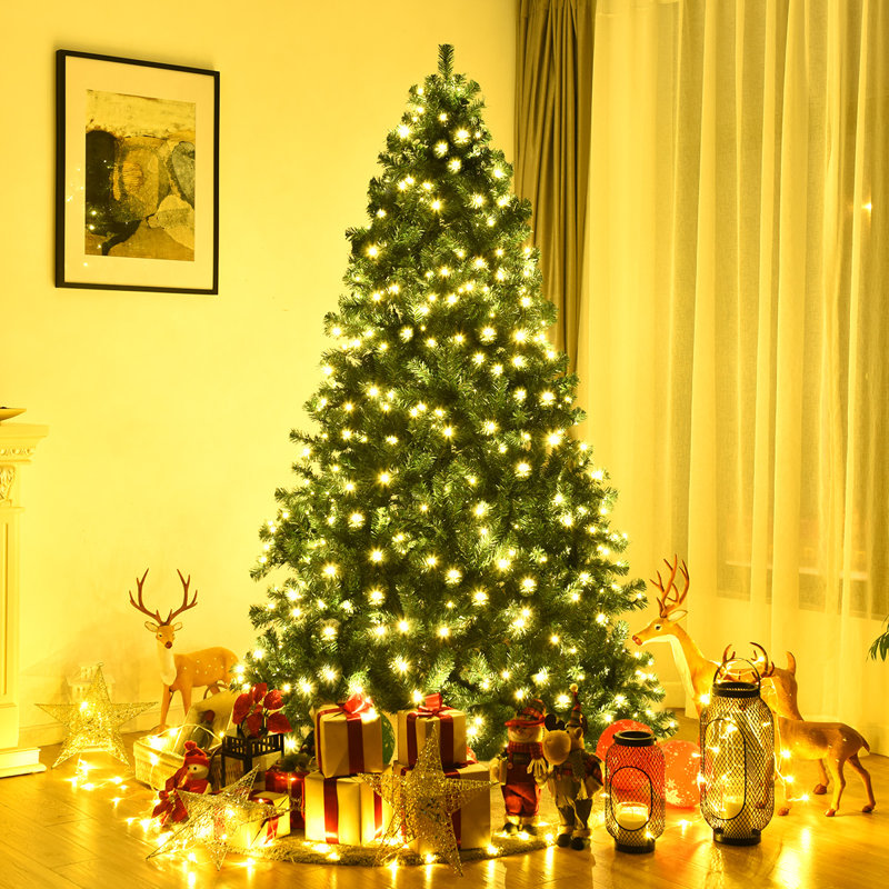 Green Pine Lighted Artificial Pine Christmas Tree, 7.5' H