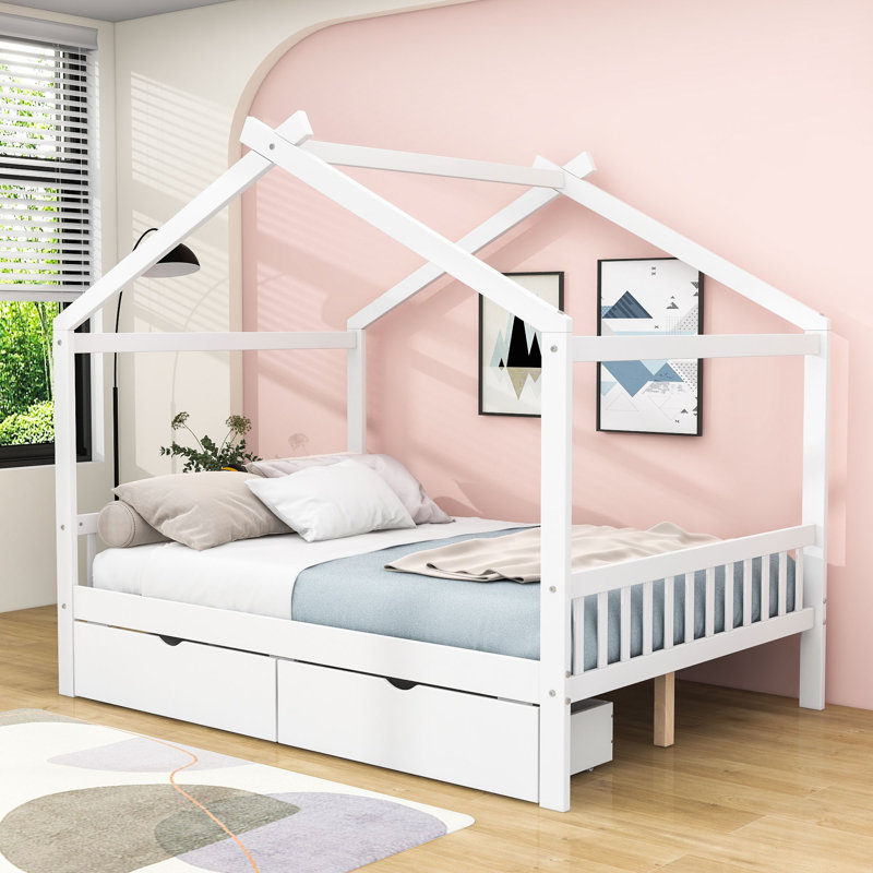 Mccurtain Full Size 2 Drawers House Platform Bed with Headboard, White