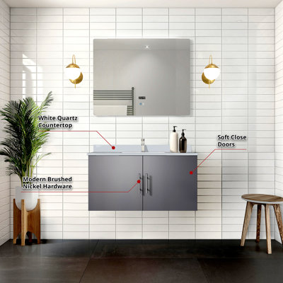 Meuble-lavabo de salle de bain 36 po L 22 po, ensemble de robinets et Miroir à DEL