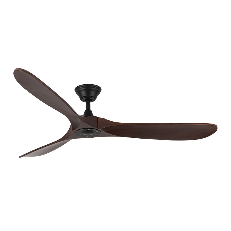 Solid Wood Ceiling Fan with  Remote, 152cm, Brown