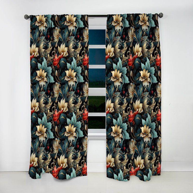 Green Tones Zen Damask Harmony I - Bohemian Velvet Curtain - Room Darkening - 1 Panel, 52" W x 108" L