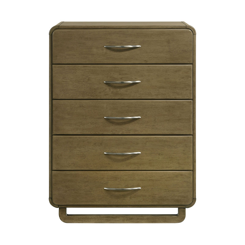 Commode 5 tiroirs en bois avec quincaillerie en nickel mat muscade