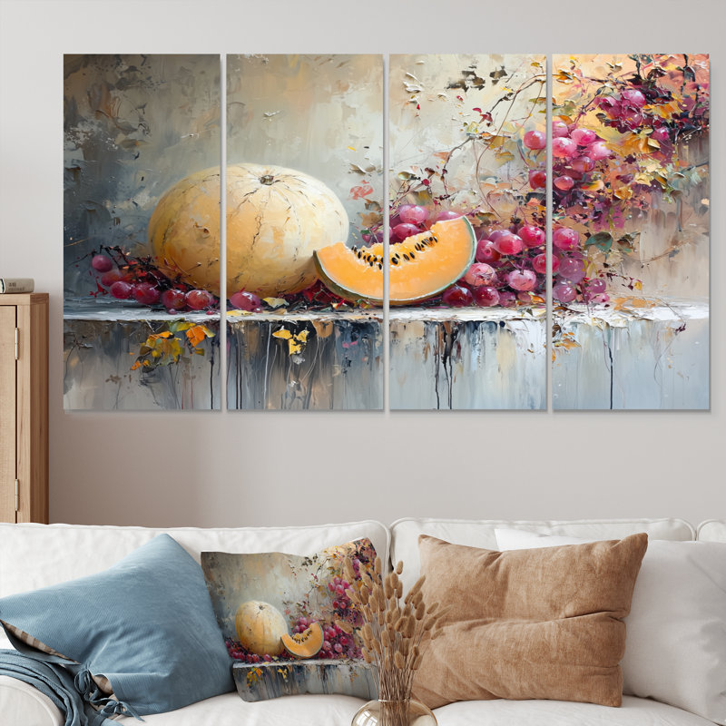 Melon dans les tons orange et rose - Ensemble de décoration murale Melon, H 32 po x l 64 po