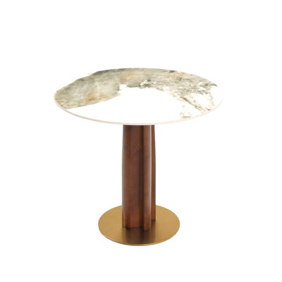 Modern Round Sintered Stone Dining Table with Wooden Leg & Base, Perfect for Small Spaces and 2-Person Meals(Table Only)
