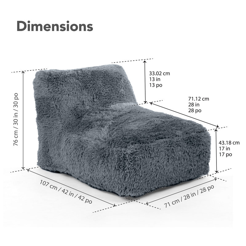 Studio Armless Faux Fur Indoor Bean Bag Lounger, Gray Faux Fur
