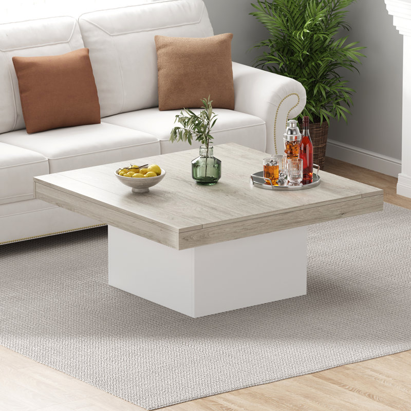 Table basse 35 po carrée avec 16 lumières DEL enfichables, table de salon moderne, Gris, Blanc