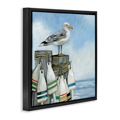 Mouette sur une jetée avec bouée flottante, art mural par Susan Winget