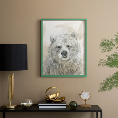 Woodland Sketch Bear Framed Print - Solid Wood