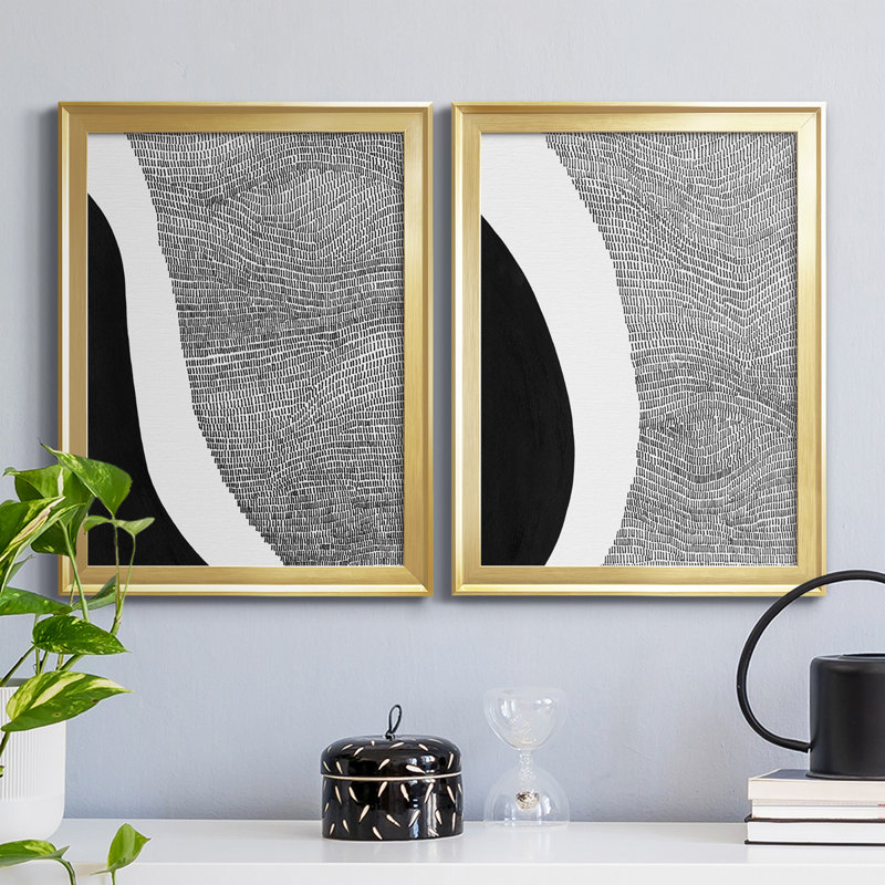 «Black and White Abstract I», ensemble de 2 impressions encadrées sur toile, Cadre doré, H 42,5 po x l 30,5 po x P 1,25 po
