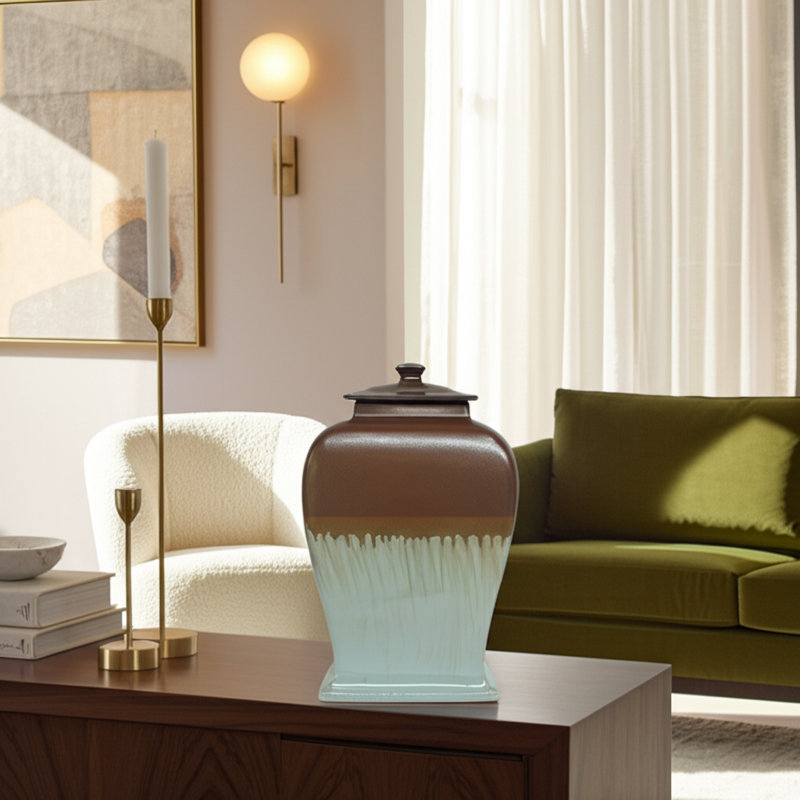 Pot en grès moderne avec une silhouette sculptée et un design luxueux à deux tons pour un attrait décoratif glamour