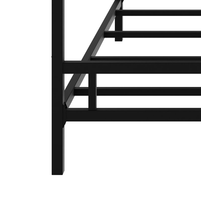 Structure de lit à baldaquin à baldaquin de style moderne avec tête de lit haute tapissier, Grand lit, Noir / gris foncé