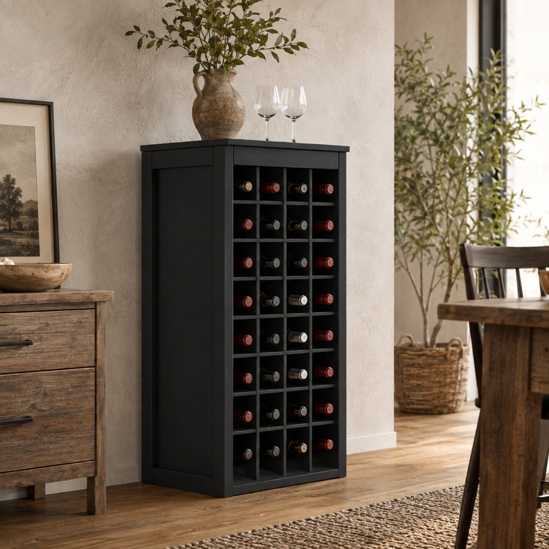 Meuble de rangement modulaire noir mat pour le vin, doté d'un système de rangement à plusieurs niveaux de grande capacité ; un buffet/buffet multifonctionnel de 32 pouces pour la salle à manger.