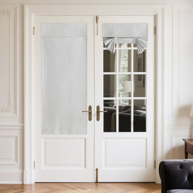  100% Linen Blackout French Door Curtains, Farmhouse Privacy Door Window Covering, Room Darkening Blinds Thermal Insulated Shades for Bedroom, 1 Panel