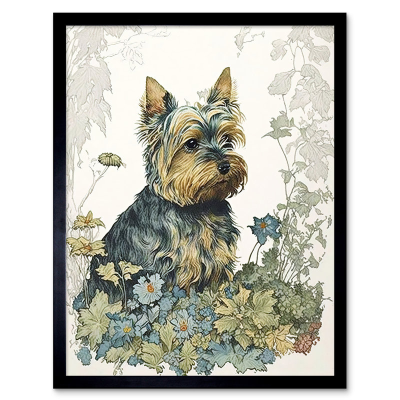 Yorkshire Terrier Dog In Wildflowers Watercolour - Single Picture Frame Print