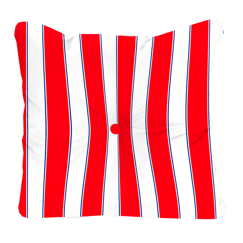 24" x 24" Tufted Outdoor Chair Back Cushion with Button (Set of 2), Red Striped