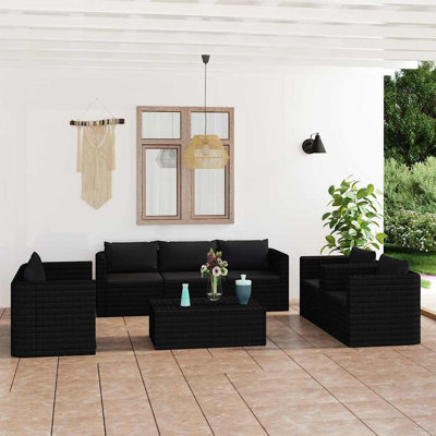Glass Table Top and Wicker 7 - Person Patio Conversation Set with Cushions