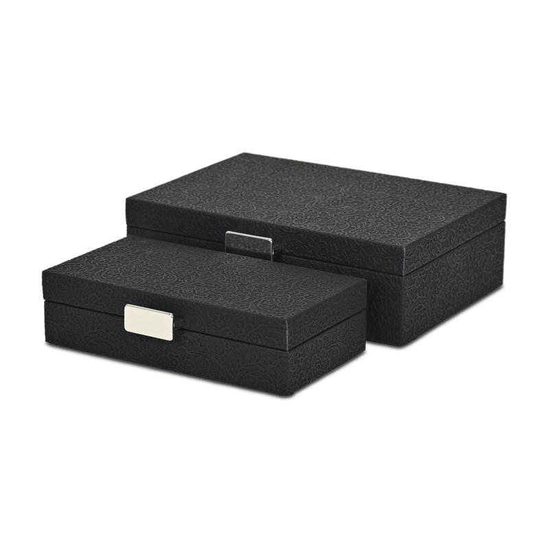 Ensemble de 2 boîtes de rangement avec poignées argentées Vyrna Doily, Noir