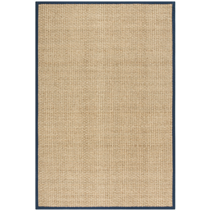 Auckland Bamboo Slat/Seagrass Natural / Blue Area Rug, Rectangle 6' x 9'