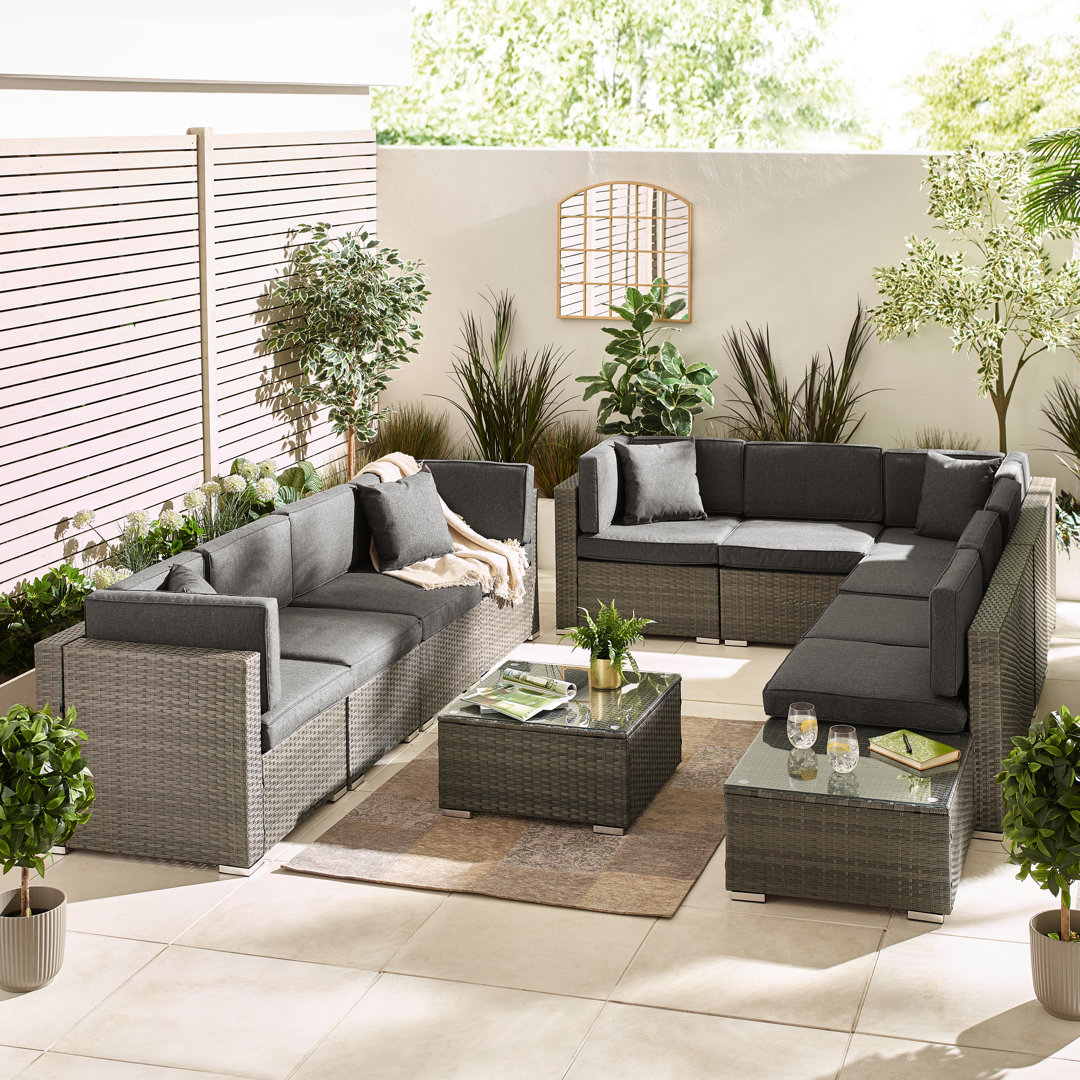 Miacomet Modular PE Rattan Garden Sofa Set and Table for Modern Gardens and Patios (Cover Included)