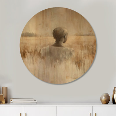 Femme dans un champ doré - Portrait - Tableau rond en bois