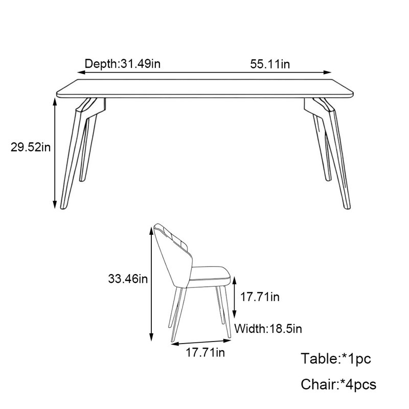 Ensemble de table de salle à manger moderne simple en pierre blanche, H 29,52 po x L 55,11 po x l 31,49 po