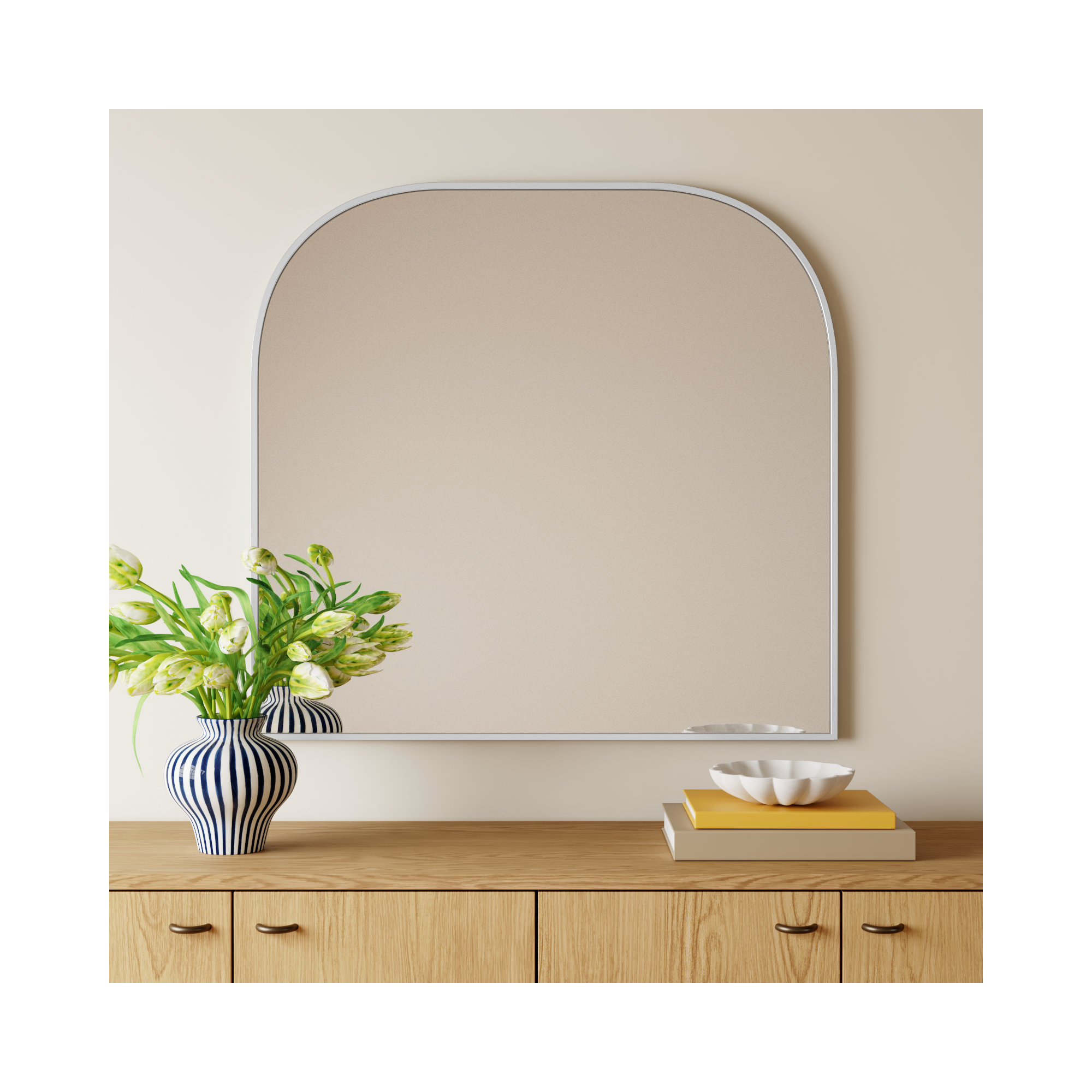 Sabine Metal Wide Arch Wall Mirror, Silver, 38" x 40"