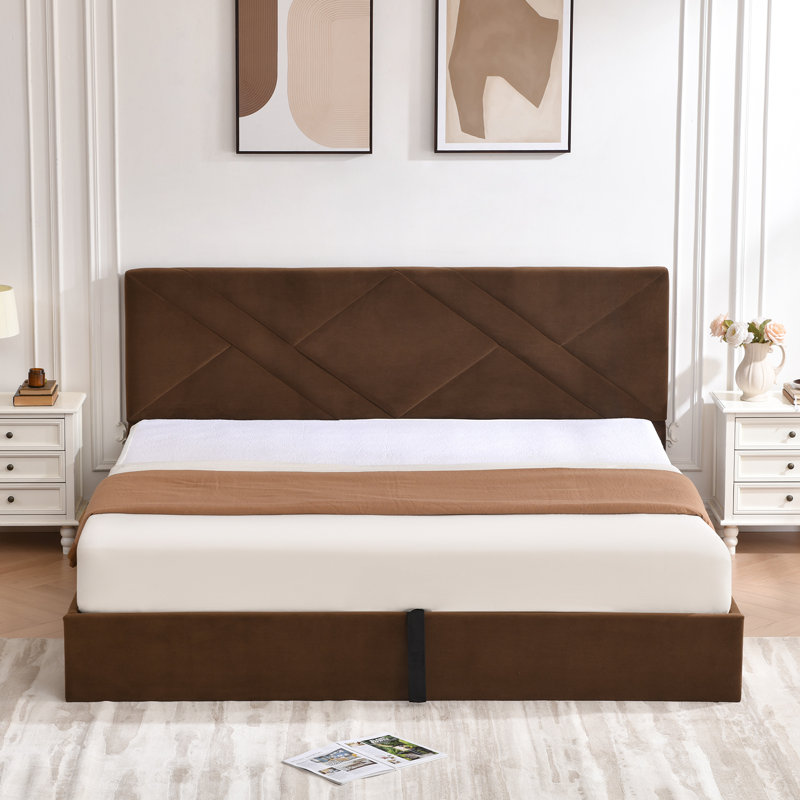 Lit plateforme tapissier avec rangement Gaillarde, Très grand, Brun