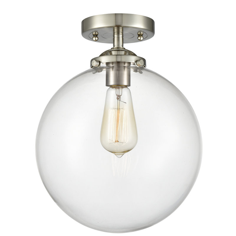 Plafonnier semi-encastré 1 lumière 10 po Zarmayr, Nickel satiné brossé, Transparent, Ampoule non incluse