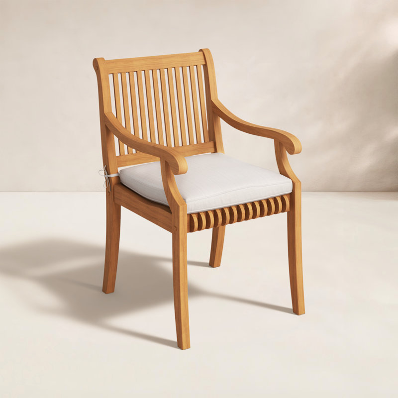 Summerton Teak Wood Premium All-Weather Wicker Outdoor Dining Armchair with Cushion