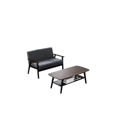 : Table basse et base en bois massif, assise en lin gris, coussin en mousse, l 47 po x P 21,5 po x H 17 po et l 45 po x P 26 po, stabilité, modernisation, douceur du siège en mousse,