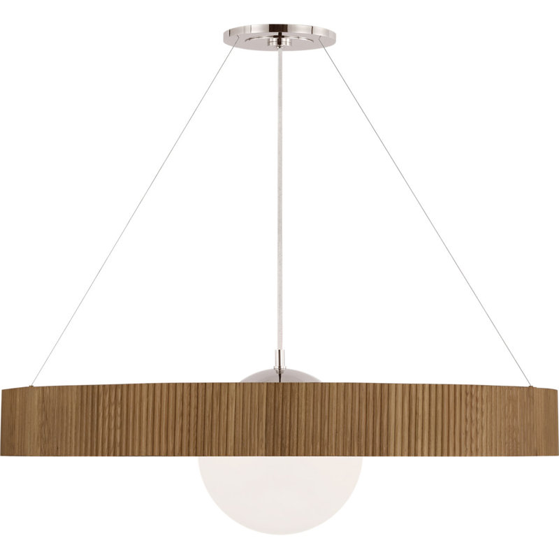 Arena 42" Ring and Globe Chandelier, Natural Oak;Polished Nickel;White Glass