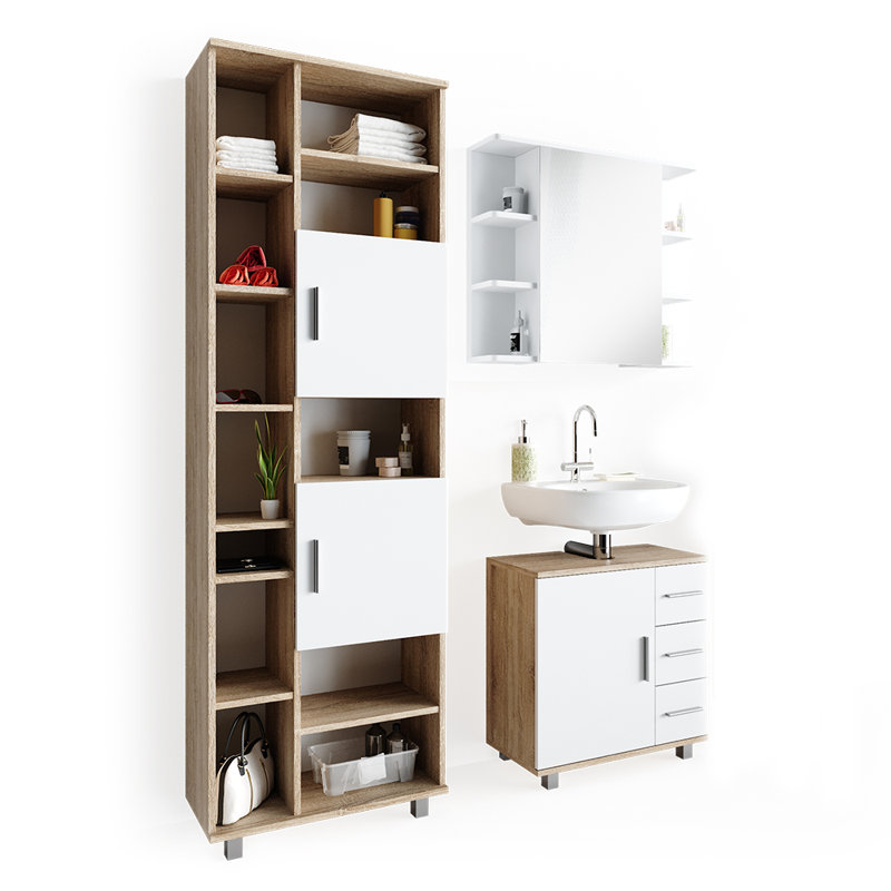 Virna Bathroom Storage Furniture Set, White/Light Brown