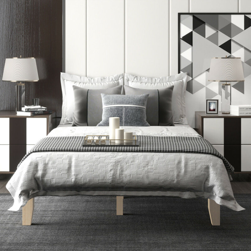 Lit plateforme en bois massif, Naturel, Double