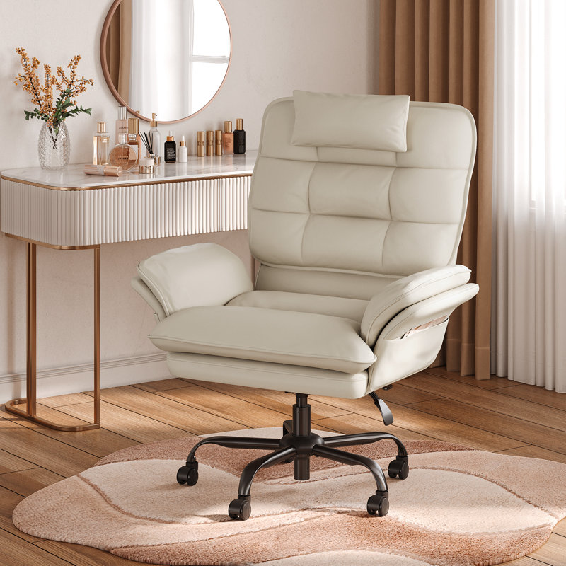 Chaise de bureau 24 po, Cuir blanc