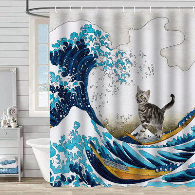 Funny Cat Shower Curtain,Waterproof Polyester Fabric Cute Animal Bathroom Curtain with 12 Hooks,72 x 72 inch,D
