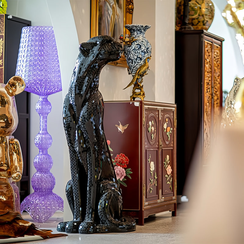 Crystal Jaguar Statue - Right Sculpture, Black