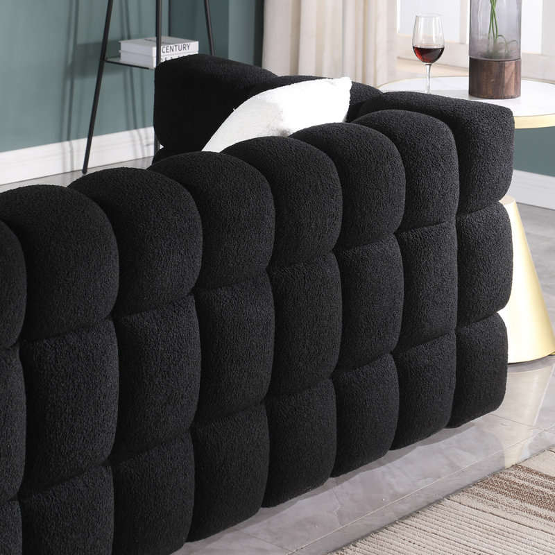 Canapé Marshmallow avec revêtement Boucle, 2 places, structure américaine, Noir