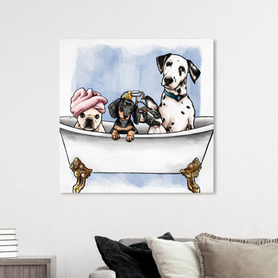«Bath and Laundry Glam Bathaign Puppies», impression d'art moderne sur toile pour le bain