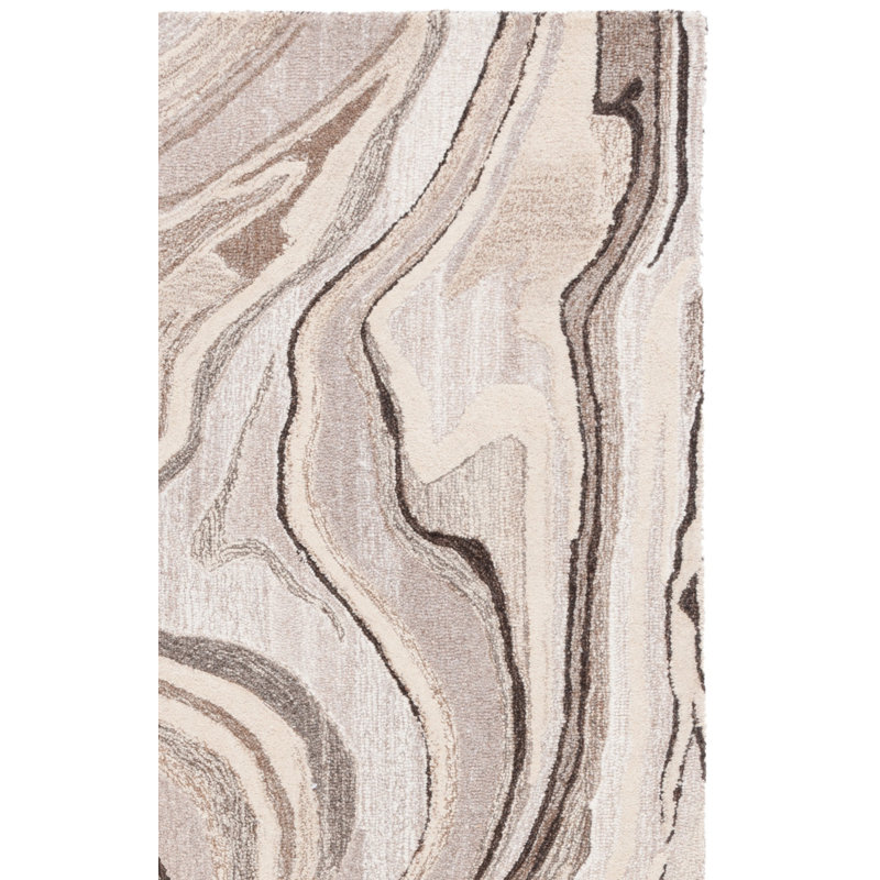 Jamario Hand Tufted Wool Cotton Abstract Rug in Brown/Ivory, Rectangle 8' x 10'