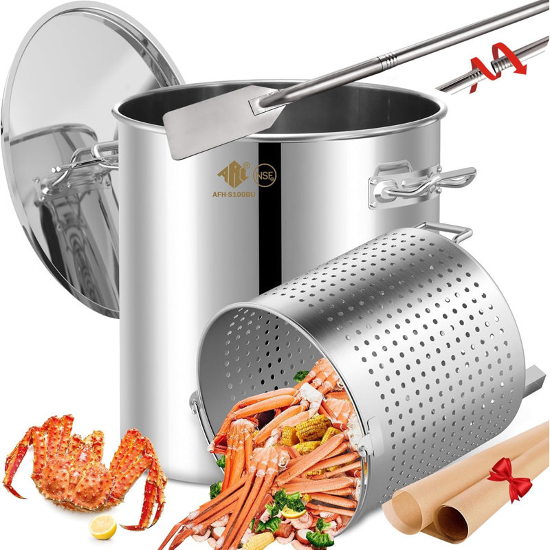 Stainless Steel Seafood Boil Pot With Basket And 36 Inch Large Mixing Paddle,crawfish, Crab, Lobster, Shrimp Boil Stockpot With Strainer,turkey Fryer Pot,24 Gallon (36'' Paddle)